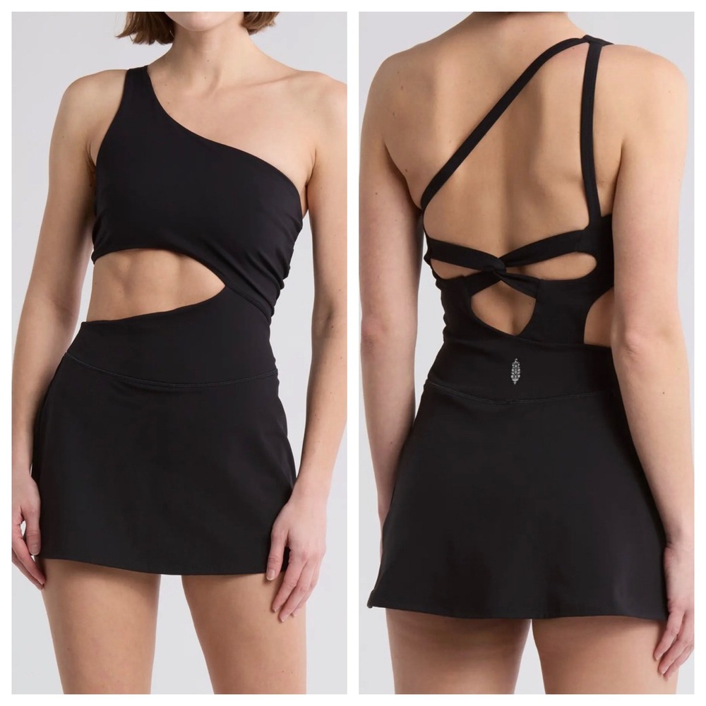 FP Movement Free People Transcend Limits 1 Shoulder Skortsie Dress Blk Small NWT